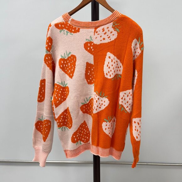 NWT Ecowish Orange Strawberry Cardigan Sweater Size Medium - Picture 3 of 8